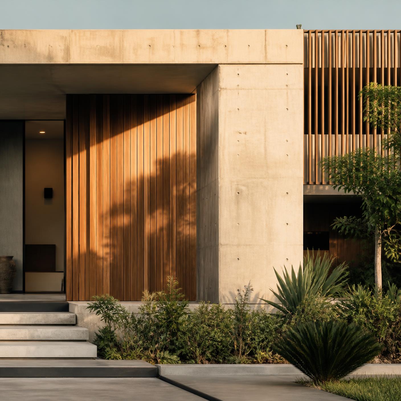 Contemporary African architecture in warm afternoon light